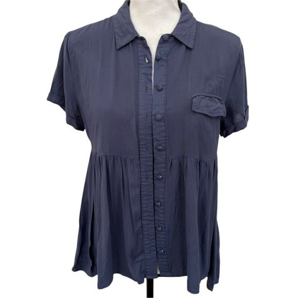 Anthropologie Pins & Needles Blue flare bottom blouse size S